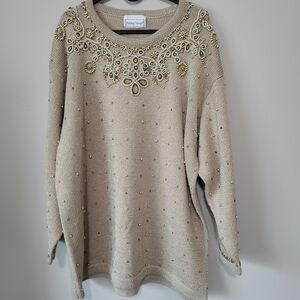 Elegant Beige Sweater with Gold Embellishments